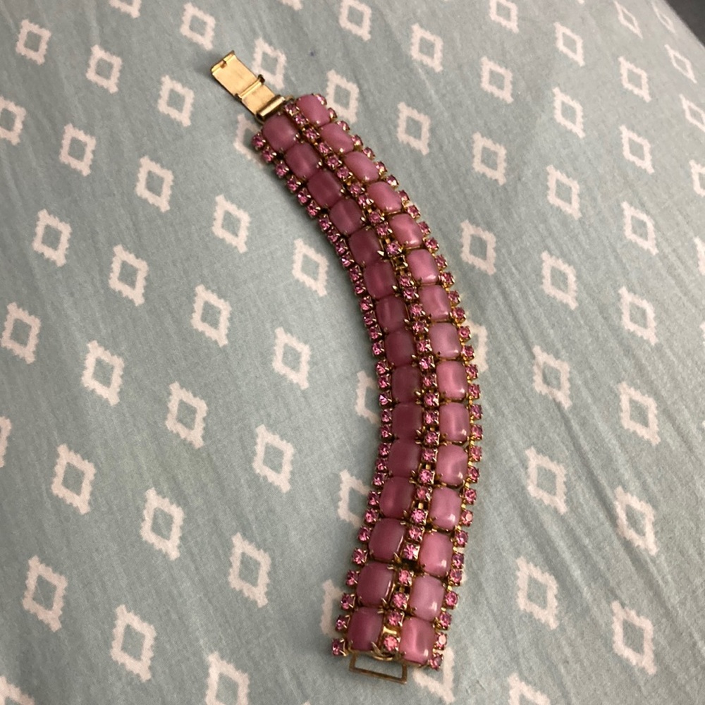 Vintage 1960 Pink crystal bracelet. Tiny pink stones as well.
